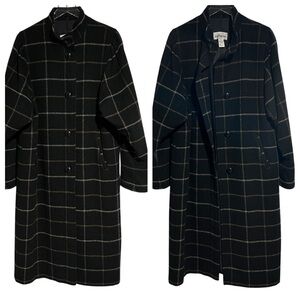 Black Wool Coat Tan Cream Check Long Length Low Collar Warm Winter Steilmann EC